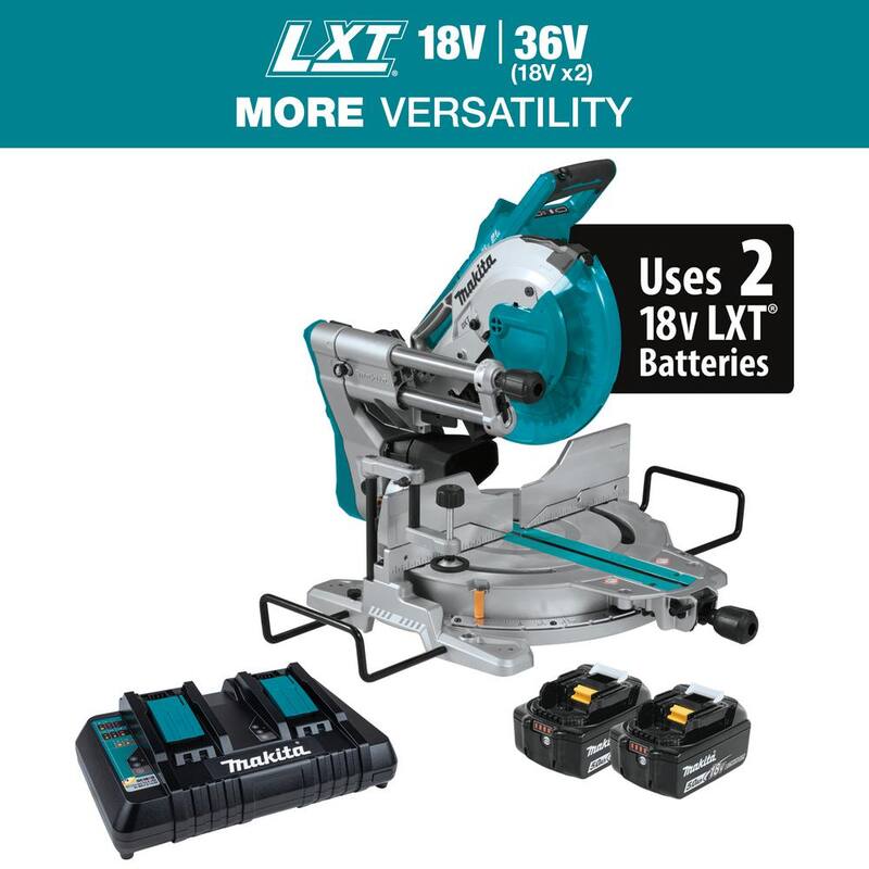 Sierra ingletadora deslizante compuesta doble bisel sin escobillas inalámbrica de 10 pulgadas con láser, kit de ion de litio LXT de 36V de 18V 5.0Ah X2 de Makita - XSL06PT.