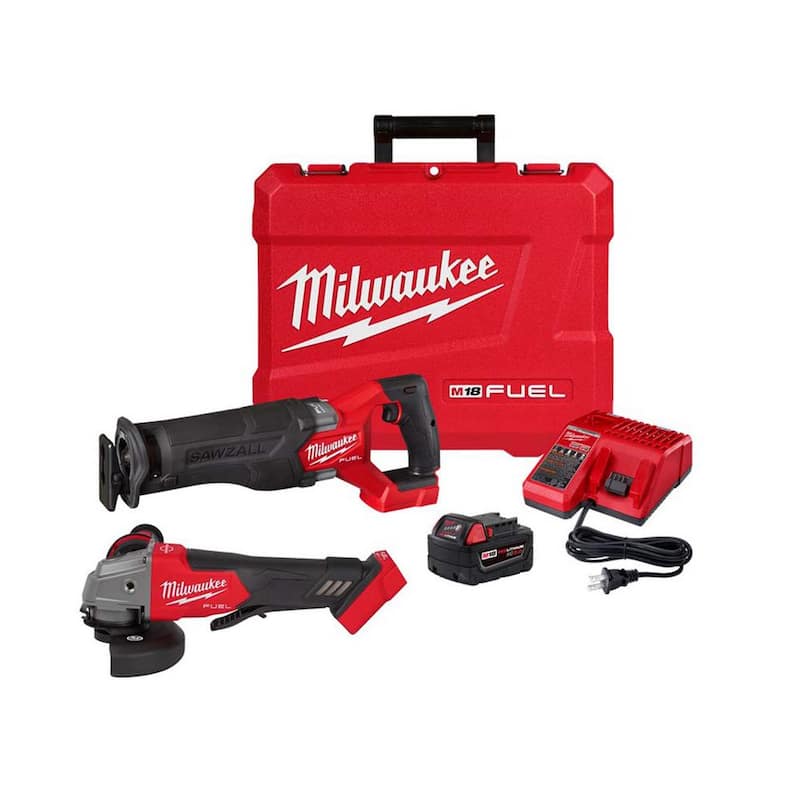 Sierra recíproca inalámbrica sin escobillas Milwaukee M18 FUEL de 18V con batería de iones de litio y kit de sierra reciprocante W/M18 FUEL Grinder - 2821-21-2880-20.