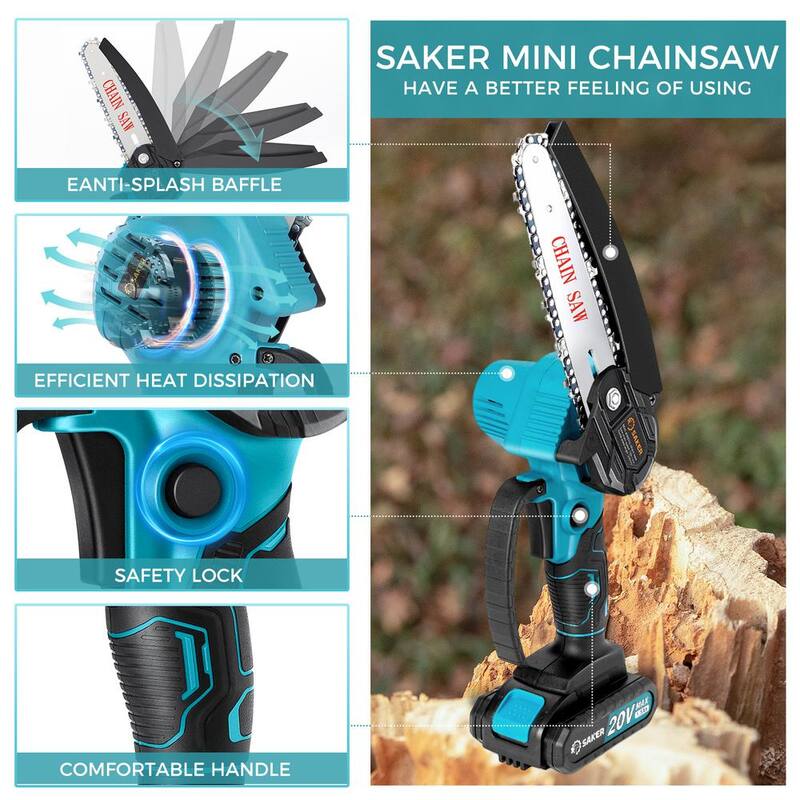 Motosierra mini inalámbrica de 20V y 6 pulgadas con 2 baterías y 2 cadenas - X003K3YUB5-SK1806D