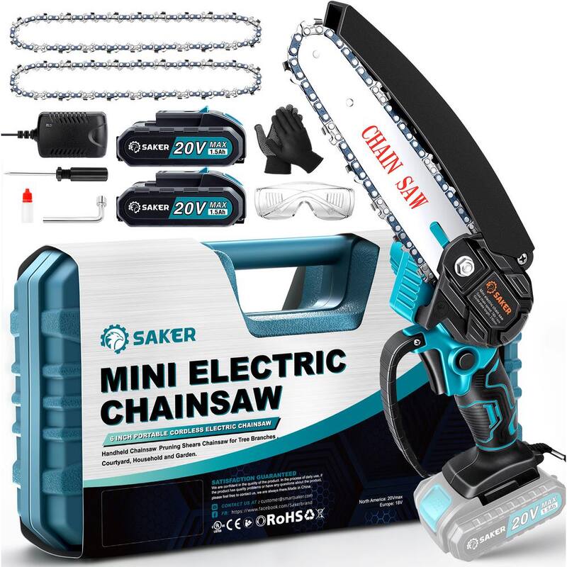 Motosierra mini inalámbrica de 20V y 6 pulgadas con 2 baterías y 2 cadenas - X003K3YUB5-SK1806D