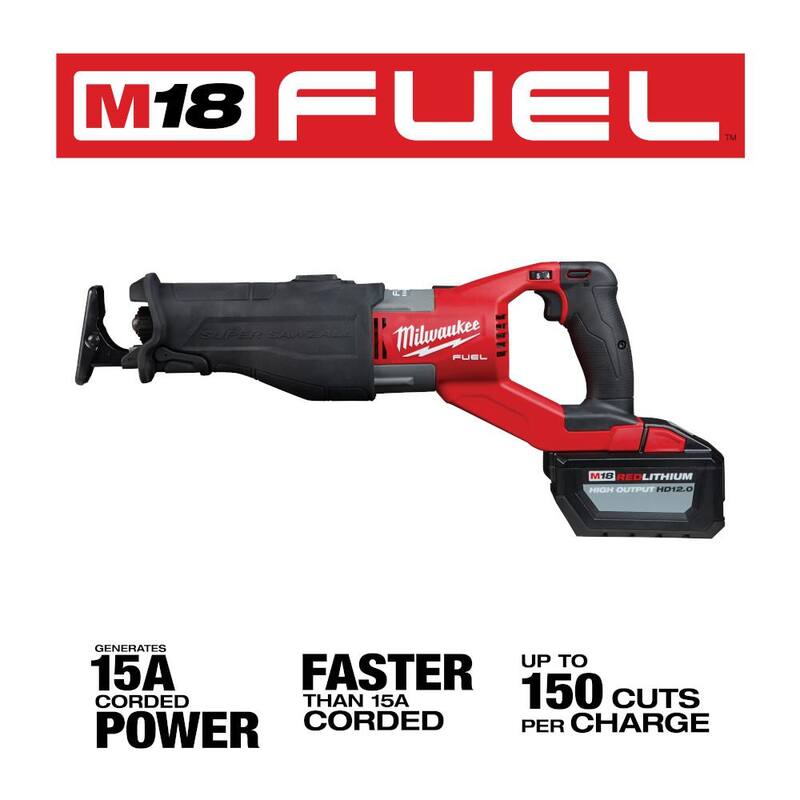 Milwaukee M18 FUEL 18V Sierra Recíproca Inalámbrica Super SAWZALL orbital de iones de litio sin escobillas con kit de sierra recíproca y (1) batería de 12.0 Ah - 2722-21HD