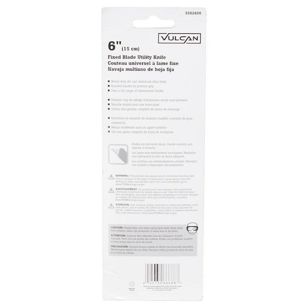 Vulcan Utility Knife, 2-7/8 in L Blade, 1-1/4 in W Blade, Aluminum Handle, Silver Handle - 38061