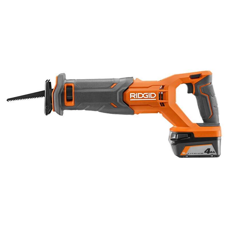 Sierra reciproca inalámbrica RIDGID de 18V con (2) baterías de 4.0 Ah, cargador de 18V y bolsa - R8646B-AC93044SBN