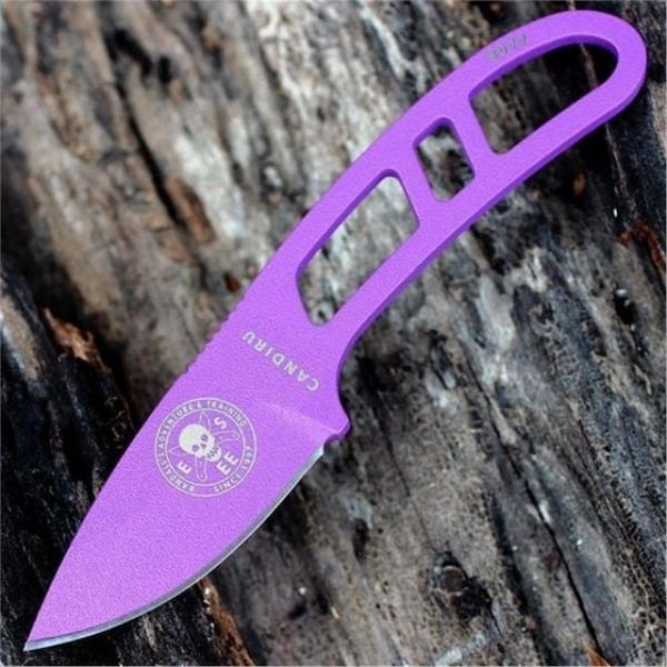 Sujetadores Candiru Purple Drop Point Blade, Clear & White Molded Sheath - SU3689227
