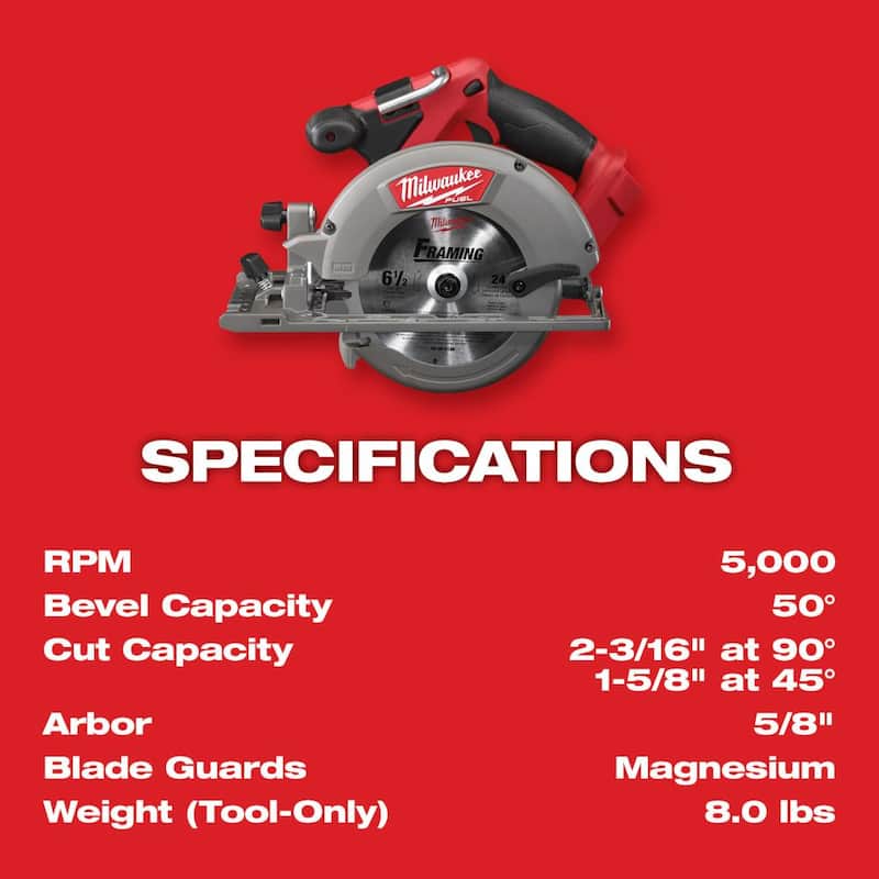 Sierra circular inalámbrica sin escobillas Milwaukee M18 FUEL de 18V de 6-1/2 pulgadas de iones de litio (herramienta solamente) - 2730-20