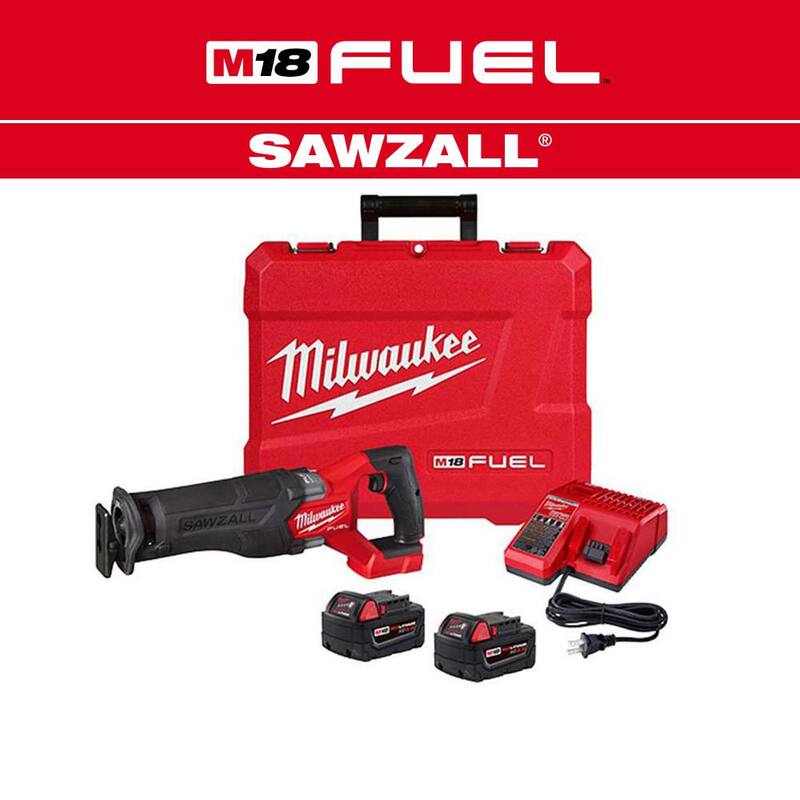 Sierra sable recíproca inalámbrica Milwaukee M18 FUEL 18V de iones de litio sin escobillas con kit de sierra sable recíproca con dos baterías de 5.0 Ah, cargador y estuche rígido - 2821-22