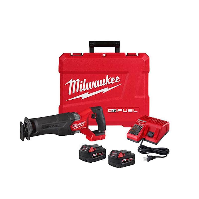 Sierra sable recíproca inalámbrica Milwaukee M18 FUEL 18V de iones de litio sin escobillas con kit de sierra sable recíproca con dos baterías de 5.0 Ah, cargador y estuche rígido - 2821-22