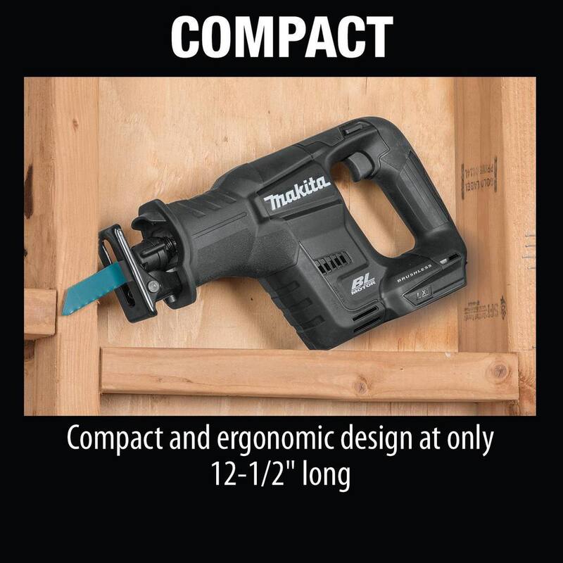 Sierra recíproca inalámbrica sin escobillas de ion de litio subcompacta de velocidad variable Makita 18V LXT (herramienta solamente) - XRJ07ZB