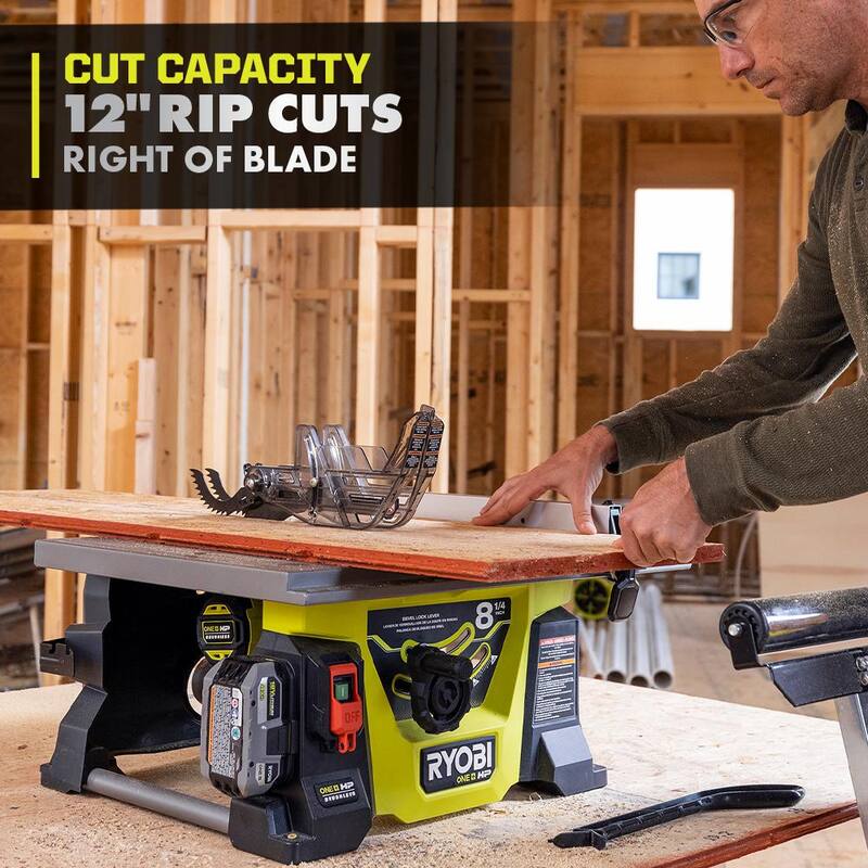 RYOBI ONE+ HP 18V Sierra de mesa portátil compacta inalámbrica sin escobillas de 8-1/4 pulgadas y sierra ingleteadora en kit con (2) baterías y cargador - PBLTS01K-PBT01B