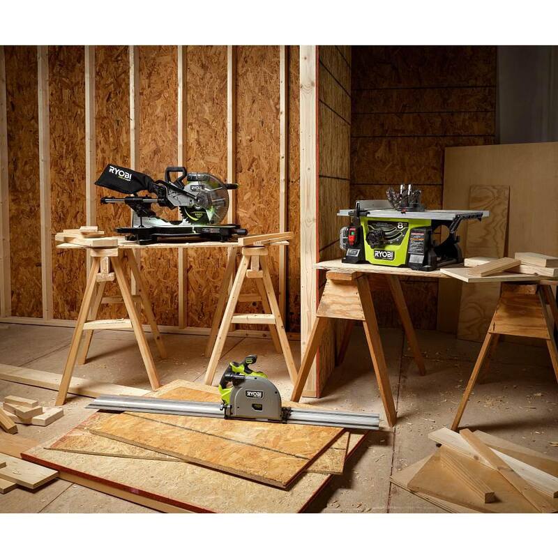 Sierra ingleteadora compuesta deslizante inalámbrica sin escobillas RYOBI ONE+ HP 18V de 10 pulgadas con batería de 4.0 Ah, cargador y soporte para sierra ingleteadora - PBLMS01K-A18MS01G.
