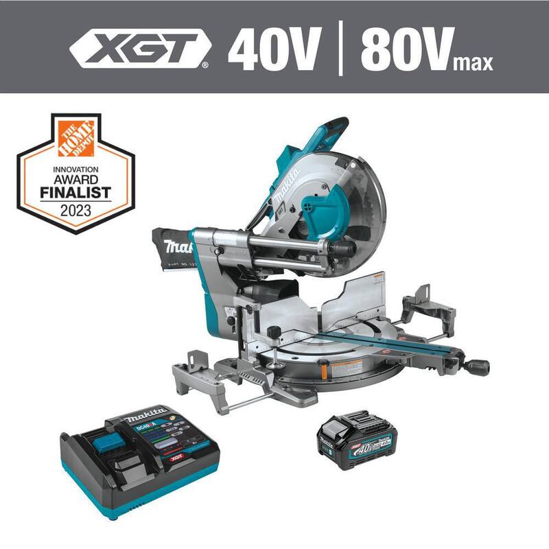 Sierra ingleteadora deslizante compuesta de bisel dual inalámbrica sin escobillas Makita 40V max XGT de 12 pulgadas, kit compatible con AWS (4.0Ah) - GSL04M1