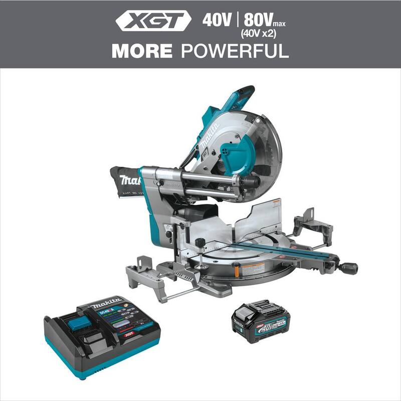 Sierra ingleteadora deslizante compuesta de bisel dual inalámbrica sin escobillas Makita 40V max XGT de 12 pulgadas, kit compatible con AWS (4.0Ah) - GSL04M1