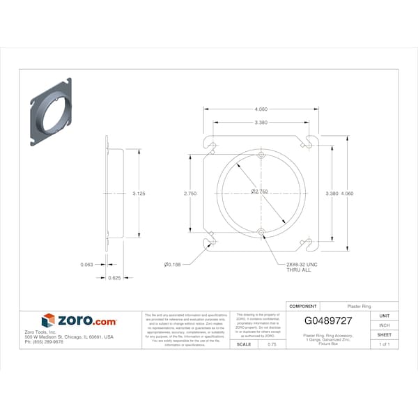 Raco Plaster Ring, 1 Gang, Galvanized Zinc, Fixture Cover Box Type - 756