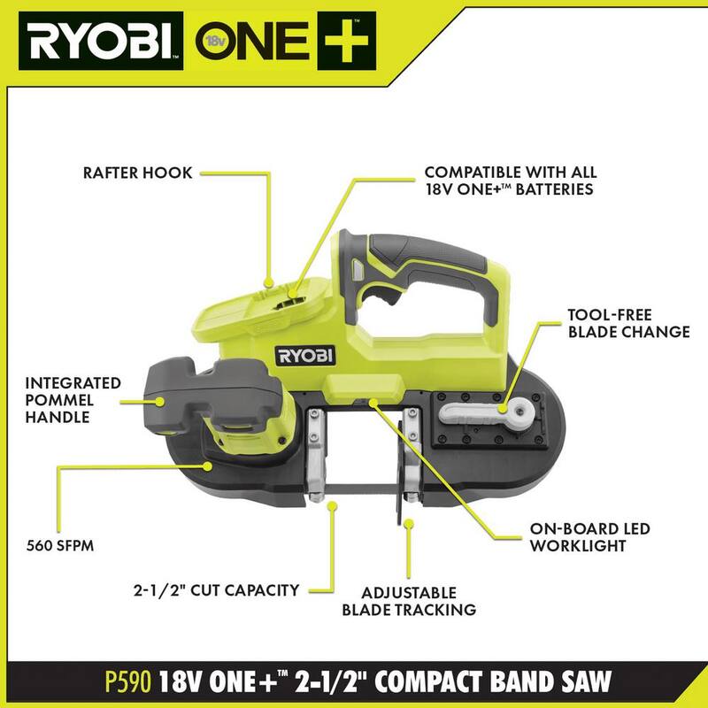 Sierra de cinta compacta inalámbrica RYOBI ONE+ 18V de 2-1/2 pulgadas (herramienta solamente) - P590