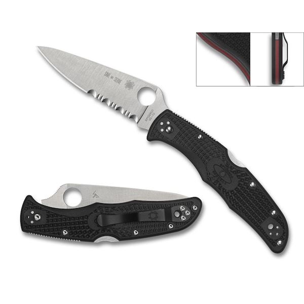 Spyderco 2023 Spyderco Reveal 8 Endura 4 Wildland Firefighter Foundation, Lightweight Blk, Flat Ground Combo - SPY-C10FPSBKRD