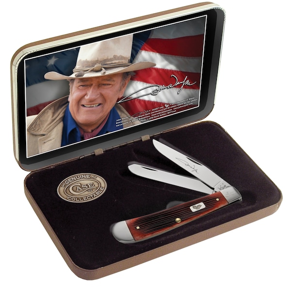 Case Cutlery 2023 Case John Wayne Gift Set Barnboard Jig Dark Red Bone Trapper 6254 Ss Jewel Box - CAS-07444