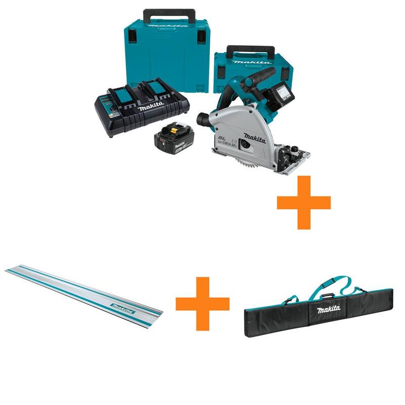 Sierra circular Makita 36V (18V X2) LXT inalámbrica sin escobillas de 6-1/2" con kit de riel guía de 55" y bolsa para riel guía - XPS01PTJ194E051