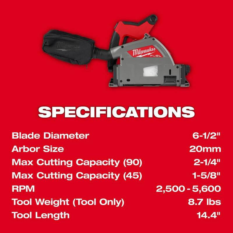 Milwaukee M18 FUEL 18V Li-Ion Sin Escobillas Inalámbrico 6-1/2 pulgadas Sierra de Riel de Inmersión Kit con Riel de Guía de 106 pulgadas y Conector de Riel - 2831-21-48-08-0572-48-08-0574