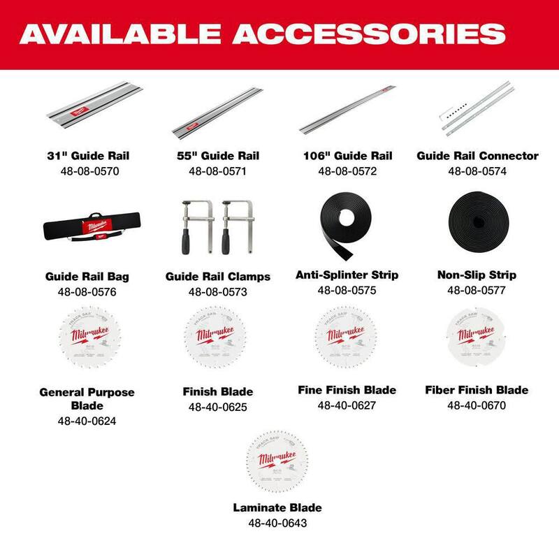 Milwaukee M18 FUEL 18V Li-Ion Sin Escobillas Inalámbrico 6-1/2 pulgadas Sierra de Riel de Inmersión Kit con Riel de Guía de 106 pulgadas y Conector de Riel - 2831-21-48-08-0572-48-08-0574