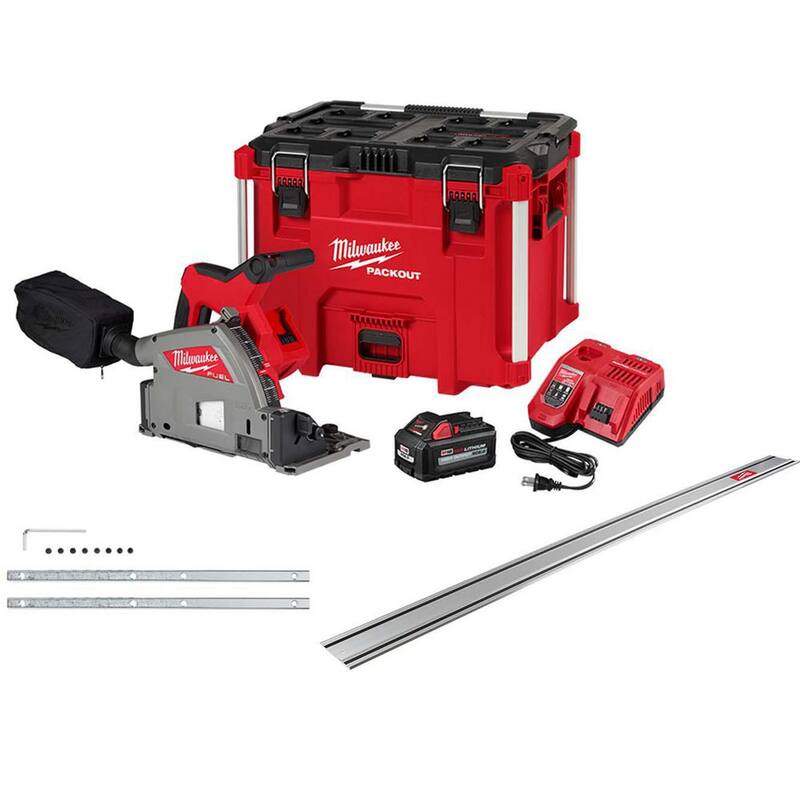 Milwaukee M18 FUEL 18V Li-Ion Sin Escobillas Inalámbrico 6-1/2 pulgadas Sierra de Riel de Inmersión Kit con Riel de Guía de 106 pulgadas y Conector de Riel - 2831-21-48-08-0572-48-08-0574