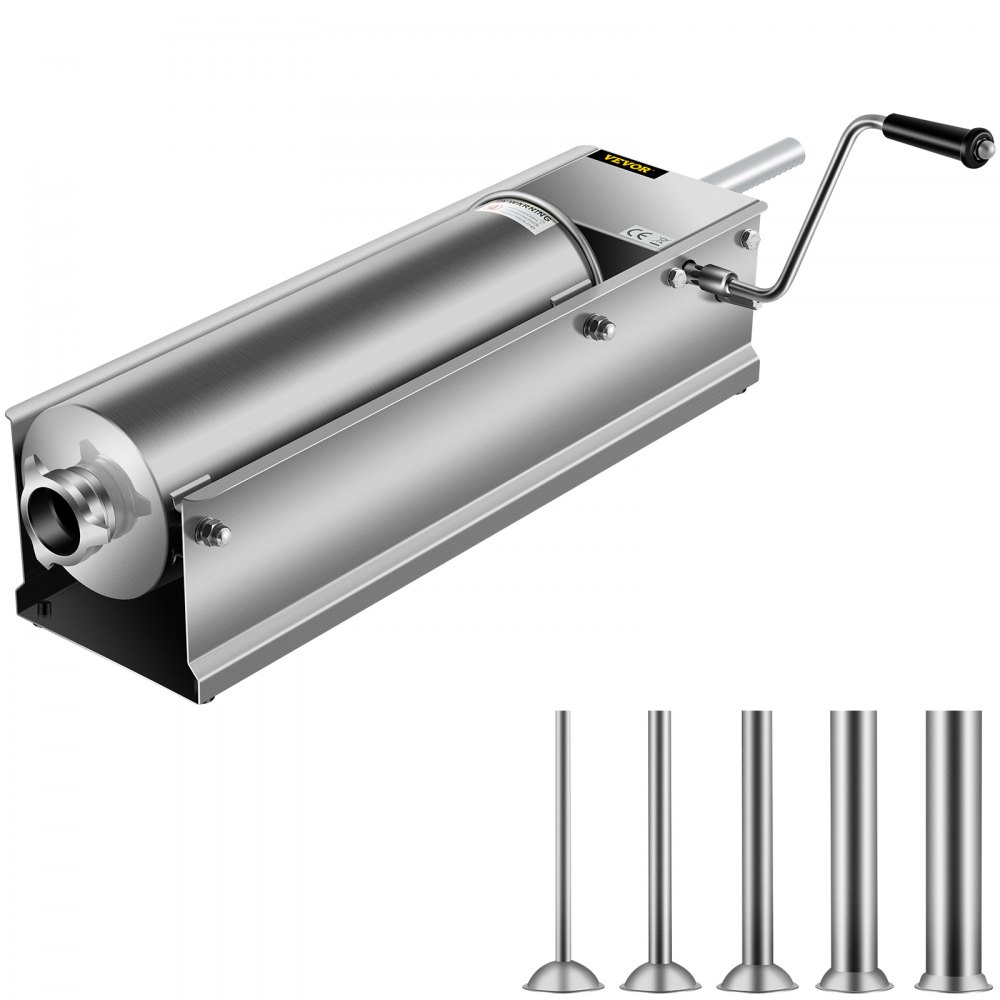 VEVOR Horizontal Sausage Stuffer 7L/15Lbs Manual Sausage Maker With 5 Filling Nozzles Sausage Stuffing Machine For Home & Commercial Use Stainless Steel - GCJSDSPS7L0000001V0