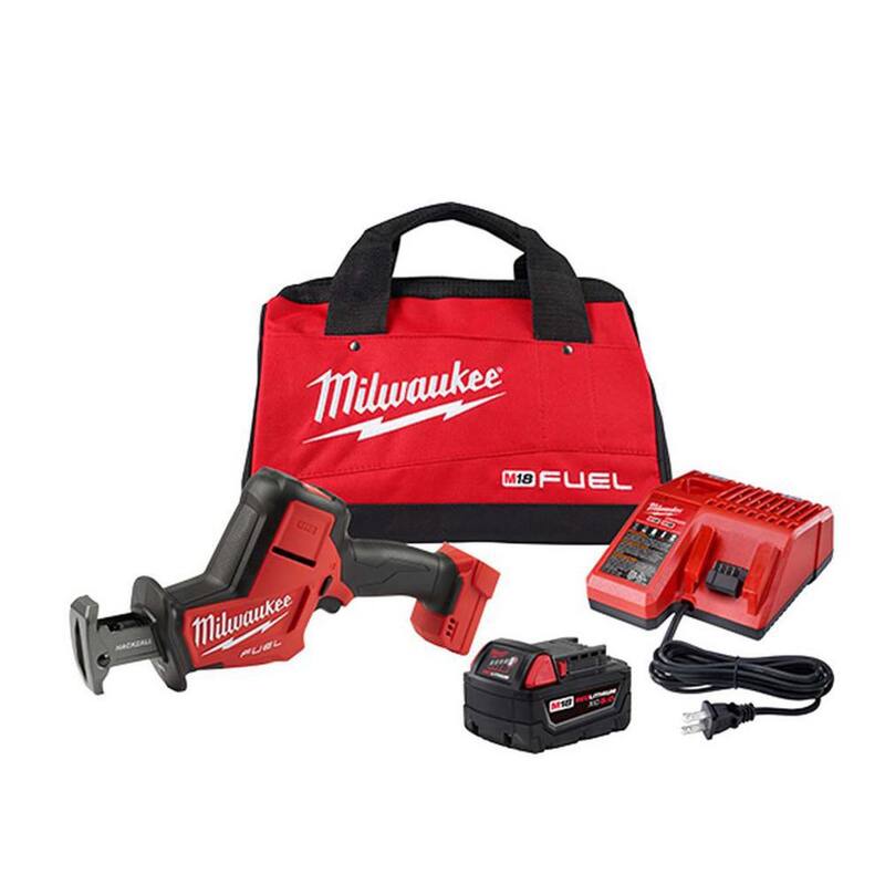 Milwaukee M18 FUEL 18V Sierra de sable oscilante inalámbrica HACKZALL con motor sin escobillas de iones de litio Kit con (1) batería de 5.0Ah, cargador y bolsa para herramientas - 2719-21