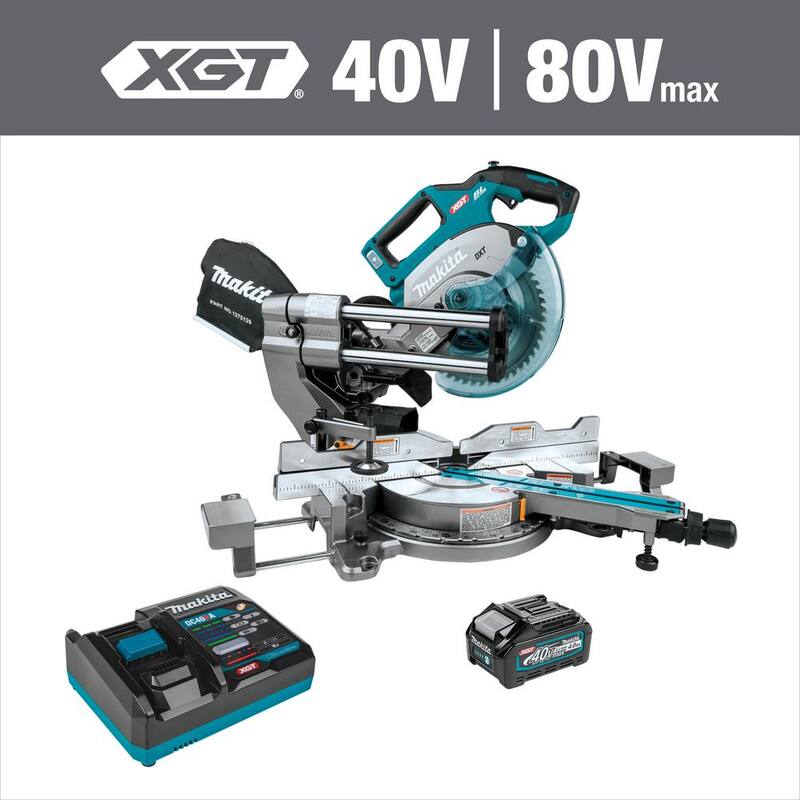 Sierra de inglete compuesta deslizante de bisel dual inalámbrica sin escobillas Makita 40V max XGT de 8-1/2 pulgadas, kit capaz de AWS (4.0Ah) - GSL02M1