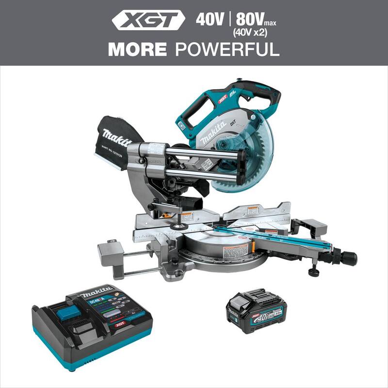 Sierra de inglete compuesta deslizante de bisel dual inalámbrica sin escobillas Makita 40V max XGT de 8-1/2 pulgadas, kit capaz de AWS (4.0Ah) - GSL02M1