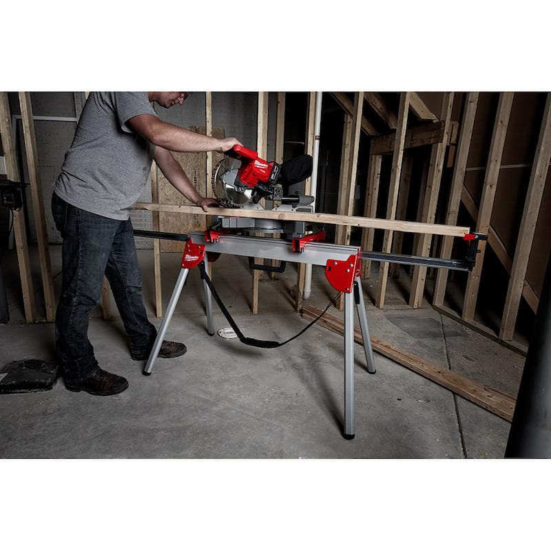 Sierra ingleteadora compuesta deslizante de bisel doble inalámbrica de 10 pulgadas Milwaukee M18 FUEL 18V de iones de litio sin escobillas con soporte (herramienta solamente) - 2734-20-48-08-0551.