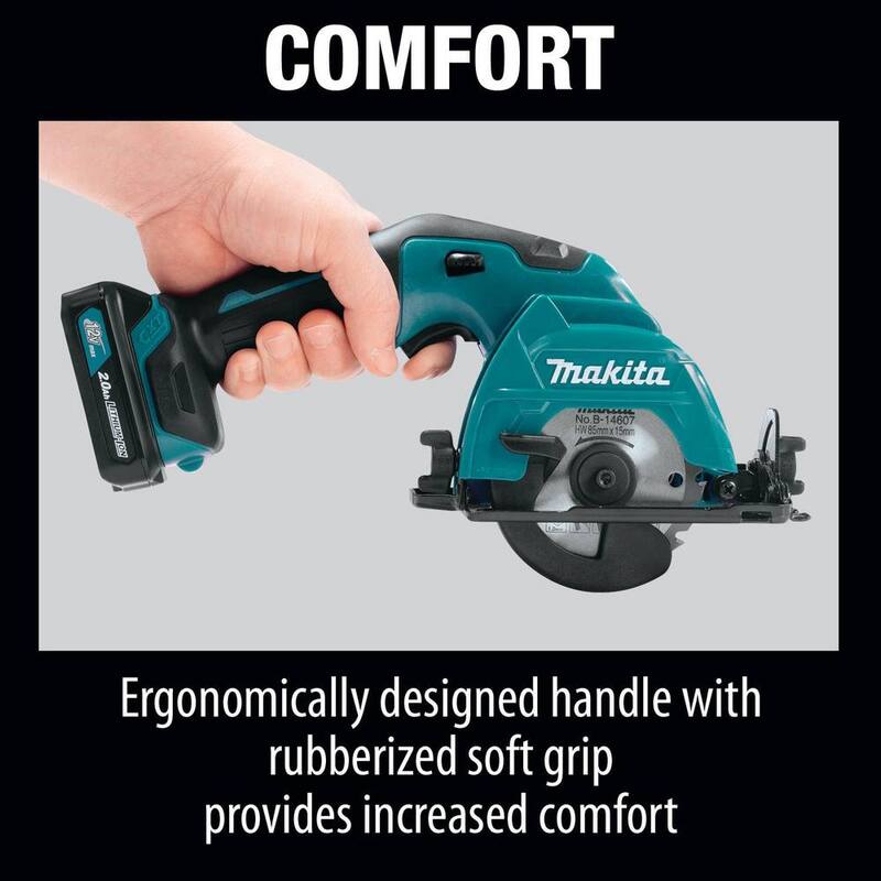 Sierra circular inalámbrica Makita 12V max CXT de 3-3/8 pulgadas con batería de iones de litio, kit y estuche (2.0Ah) - SH02R1