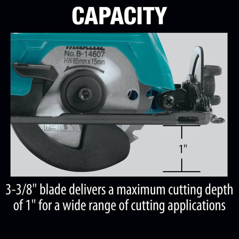 Sierra circular inalámbrica Makita 12V max CXT de 3-3/8 pulgadas con batería de iones de litio, kit y estuche (2.0Ah) - SH02R1