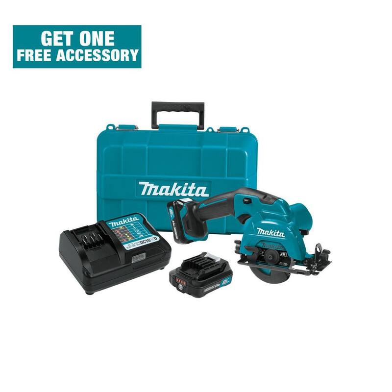 Sierra circular inalámbrica Makita 12V max CXT de 3-3/8 pulgadas con batería de iones de litio, kit y estuche (2.0Ah) - SH02R1
