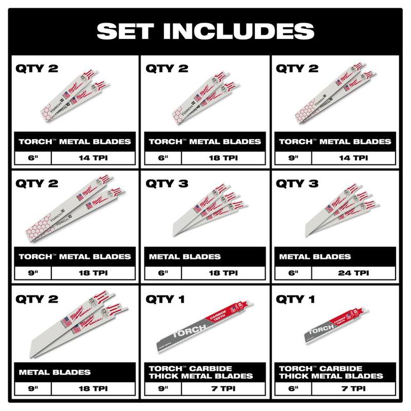 Sierra Sable Inalámbrica Milwaukee M18 18V de Ion de Litio con Juego de Hojas SAWZALL (18 piezas) - 2621-20-49-22-1216Y