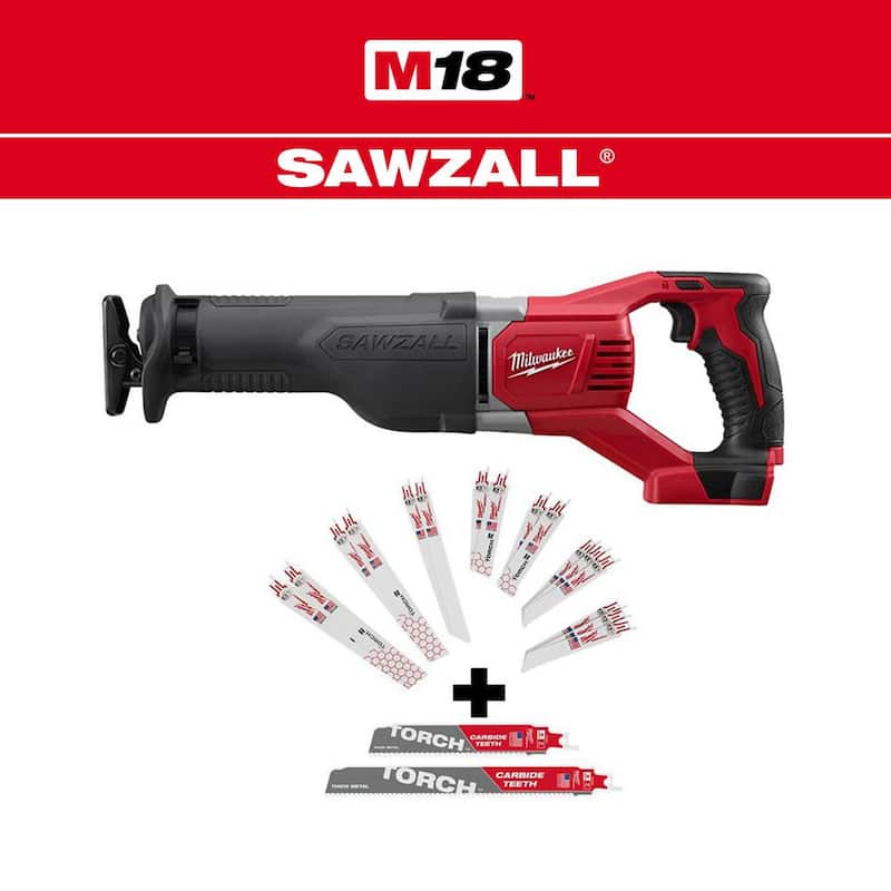 Sierra Sable Inalámbrica Milwaukee M18 18V de Ion de Litio con Juego de Hojas SAWZALL (18 piezas) - 2621-20-49-22-1216Y