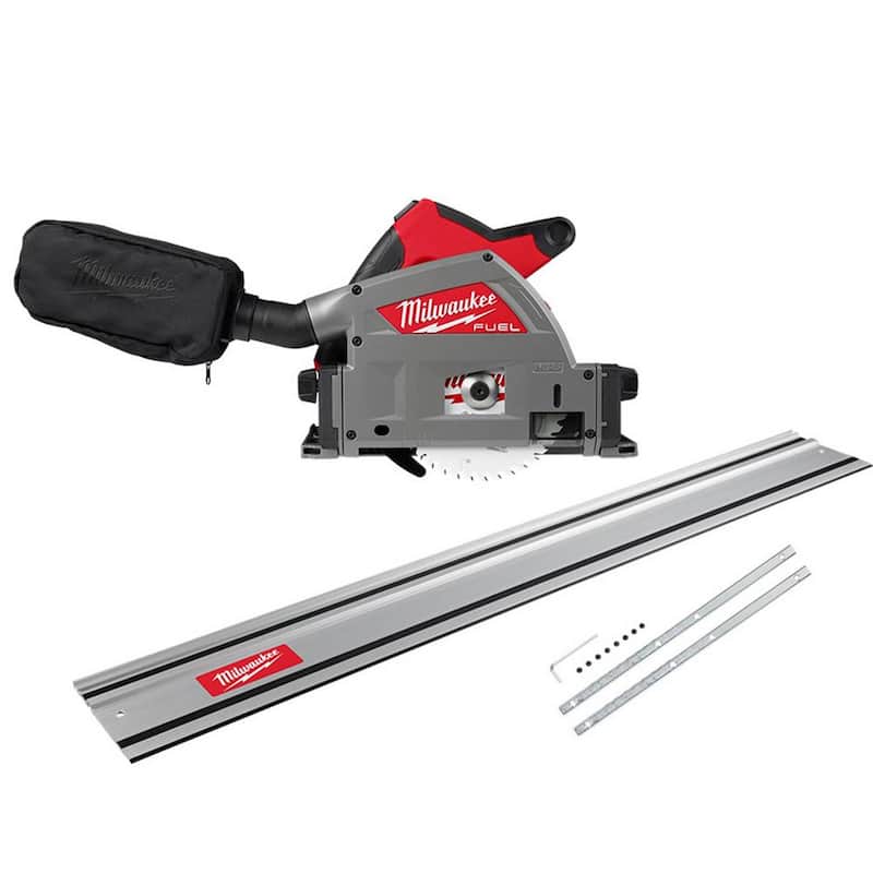 Milwaukee M18 FUEL 18V Sierra circular sin escobillas de 6-1/2 pulgadas con corte de inmersión, batería de iones de litio y guía de riel de sierra de 55 pulgadas/Conector de riel de sierra - 2831-20-48-08-0571-48-08-0574.