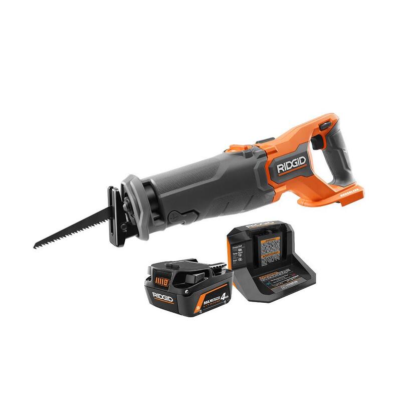 Sierra reciproca inalámbrica sin escobillas RIDGID 18V con kit de (1) batería de 4.0 Ah y cargador - R8647KN