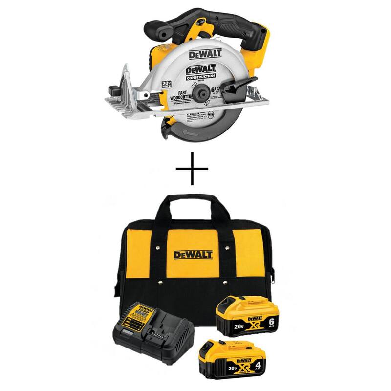 Sierra circular inalámbrica DEWALT 20V MAX de 6-1/2 pulgadas, (1) batería de 20V 6.0Ah y (1) batería de 20V 4.0Ah, y cargador - DCS391BWCB2460C
