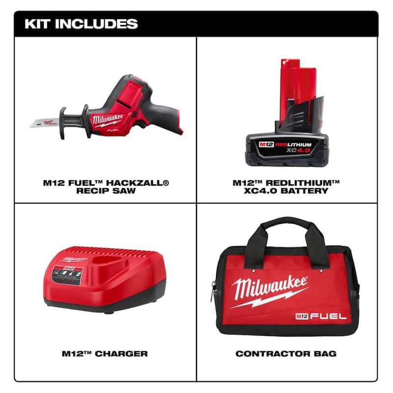 Milwaukee M12 FUEL 12V Kit de HACKZALL inalámbrico con motor sin escobillas de iones de litio con juego de hojas bimetálicas para corte de madera/metal (26 piezas) - 2520-21XC-49-22-1110-49-22-1216