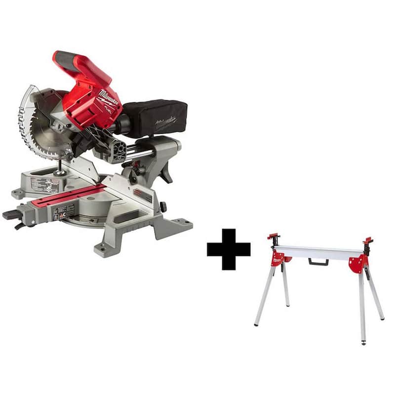Sierra ingleteadora compuesta deslizante de bisel dual inalámbrica Milwaukee M18 FUEL de 18V de ion de litio sin escobillas de 7-1/4 in. con base (sólo herramienta) - 2733-20-48-08-0551.