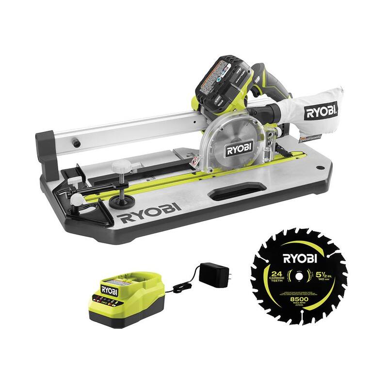 RYOBI ONE+ 18V Sierra de piso inalámbrica de 5-1/2 pulgadas Kit con batería de 4.0 Ah, cargador y hoja adicional de sierra de piso de 5-1/2 pulgadas - PGC21K-A06F551
