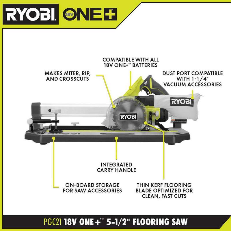 RYOBI ONE+ 18V Sierra de piso inalámbrica de 5-1/2 pulgadas Kit con batería de 4.0 Ah, cargador y hoja adicional de sierra de piso de 5-1/2 pulgadas - PGC21K-A06F551