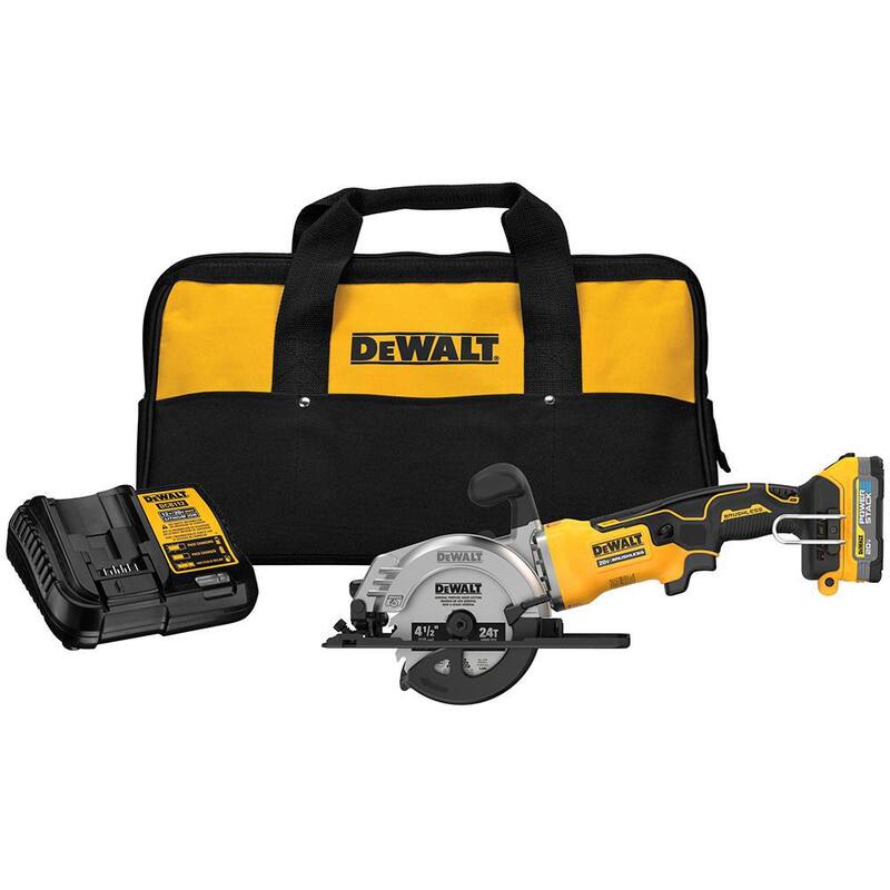 Sierra circular inalámbrica sin escobillas DEWALT Atomic de 20 voltios de iones de litio máximo de 4-1/2 pulgadas con kit de batería de 1.7 Ah y cargador - DCS571E1.