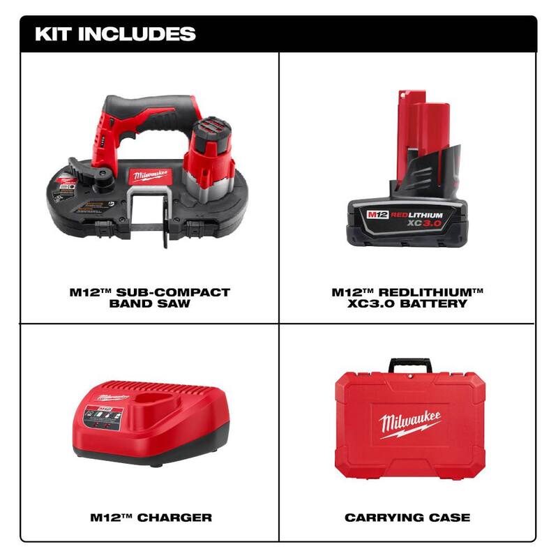 Sierra de banda inalámbrica subcompacta Milwaukee M12 12V de ion de litio XC con un kit de una batería de 3.0 h, cargador y estuche rígido - 2429-21XC