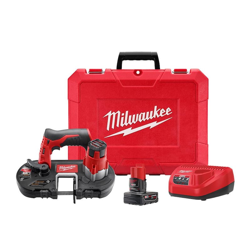 Sierra de banda inalámbrica subcompacta Milwaukee M12 12V de ion de litio XC con un kit de una batería de 3.0 h, cargador y estuche rígido - 2429-21XC