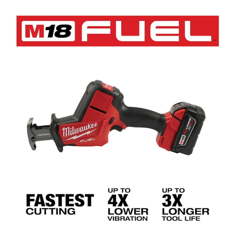 Sierra reciproca inalámbrica sin escobillas Milwaukee M18 FUEL 18V con batería de ion de litio, kit de sierra reciprocante HACKZALL y herramienta múltiple oscilante - 2719-21-2836-20