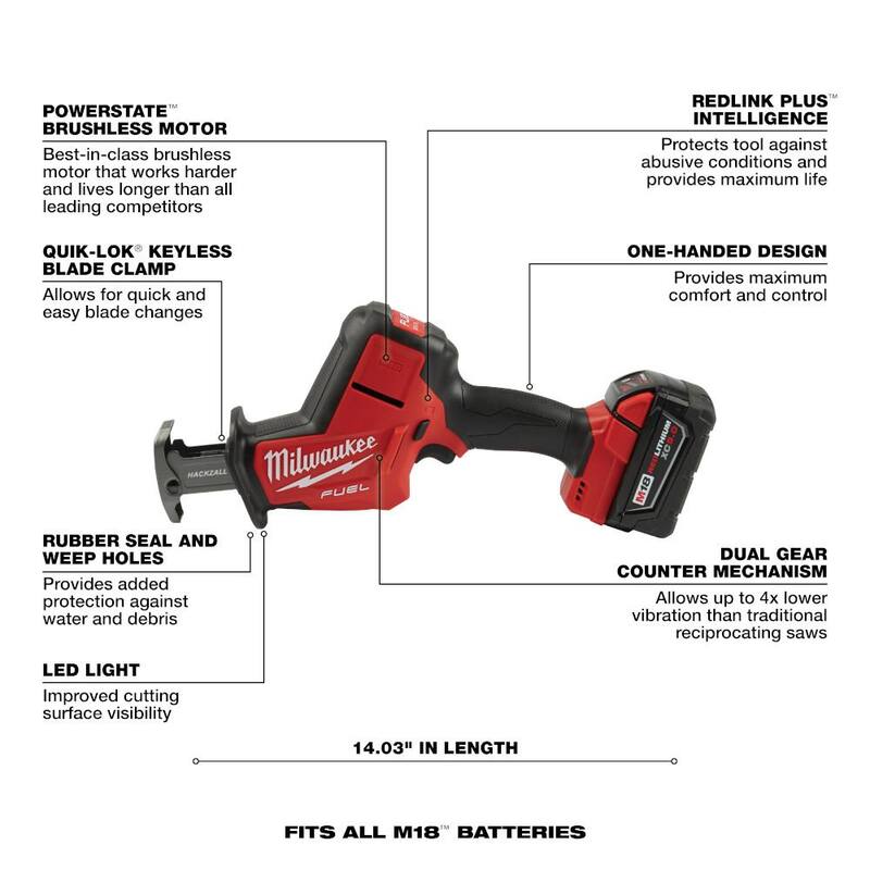 Sierra reciproca inalámbrica sin escobillas Milwaukee M18 FUEL 18V con batería de ion de litio, kit de sierra reciprocante HACKZALL y herramienta múltiple oscilante - 2719-21-2836-20
