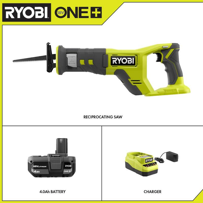 Sierra reciproca inalámbrica RYOBI ONE+ 18V Kit con batería de 4.0 Ah y cargador - PCL515K1