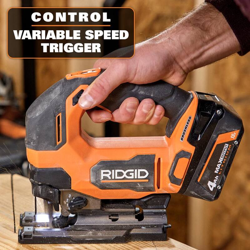 Sierra de calar inalámbrica RIDGID 18V sin escobillas con (2) baterías de 4.0 Ah, cargador y estuche - R86344B-AC93044SBN