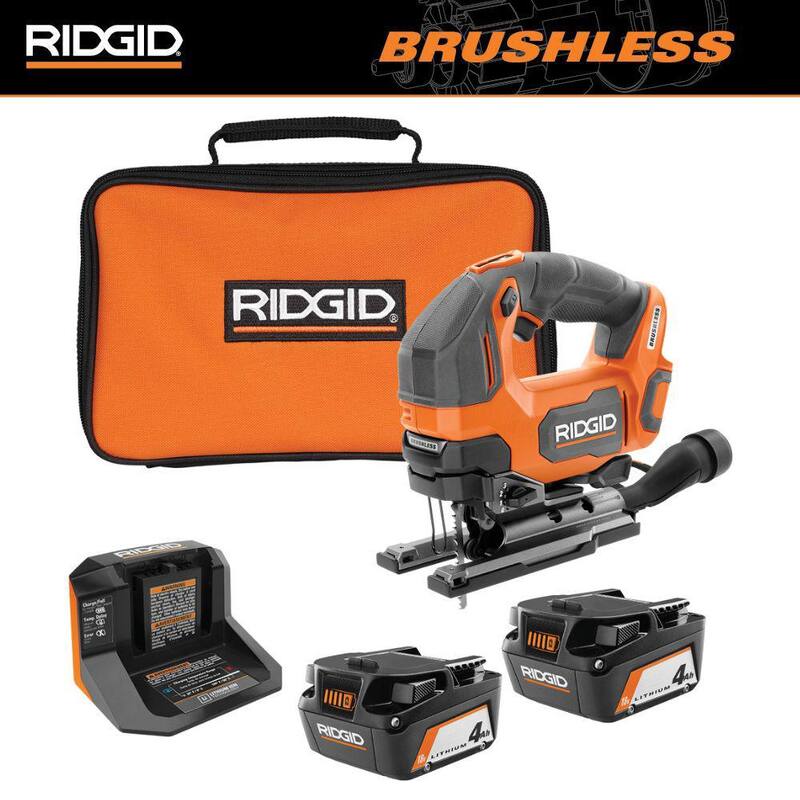 Sierra de calar inalámbrica RIDGID 18V sin escobillas con (2) baterías de 4.0 Ah, cargador y estuche - R86344B-AC93044SBN