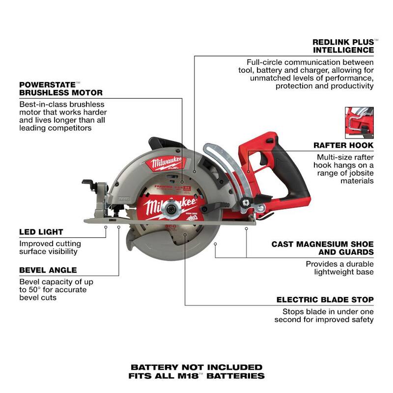 Sierra circular para madera Milwaukee M18 FUEL de 18 voltios, 7-1/4 pulgadas, inalámbrica con batería de iones de litio, mango posterior y herramienta multifunción oscilante con kit de inicio de 8.0Ah - 2830-20-2836-20-48-59-1880